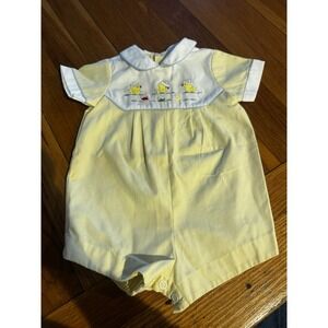Vintage Baby Togs Yellow Seersucker Embroidered Ducks Romper Bubble Boys 3-6m‎